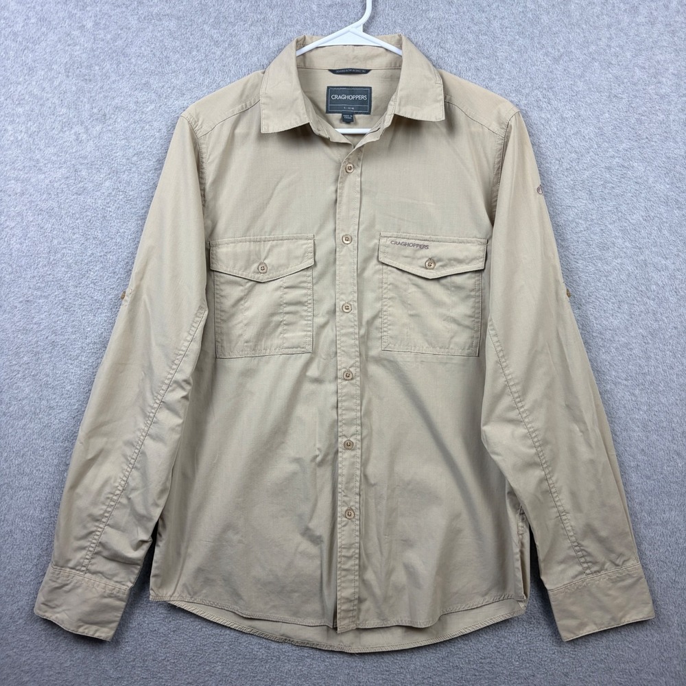 Craghoppers Shirt Mens Small Beige Roll Tab Sleeve Button Up Sun Protection Hike